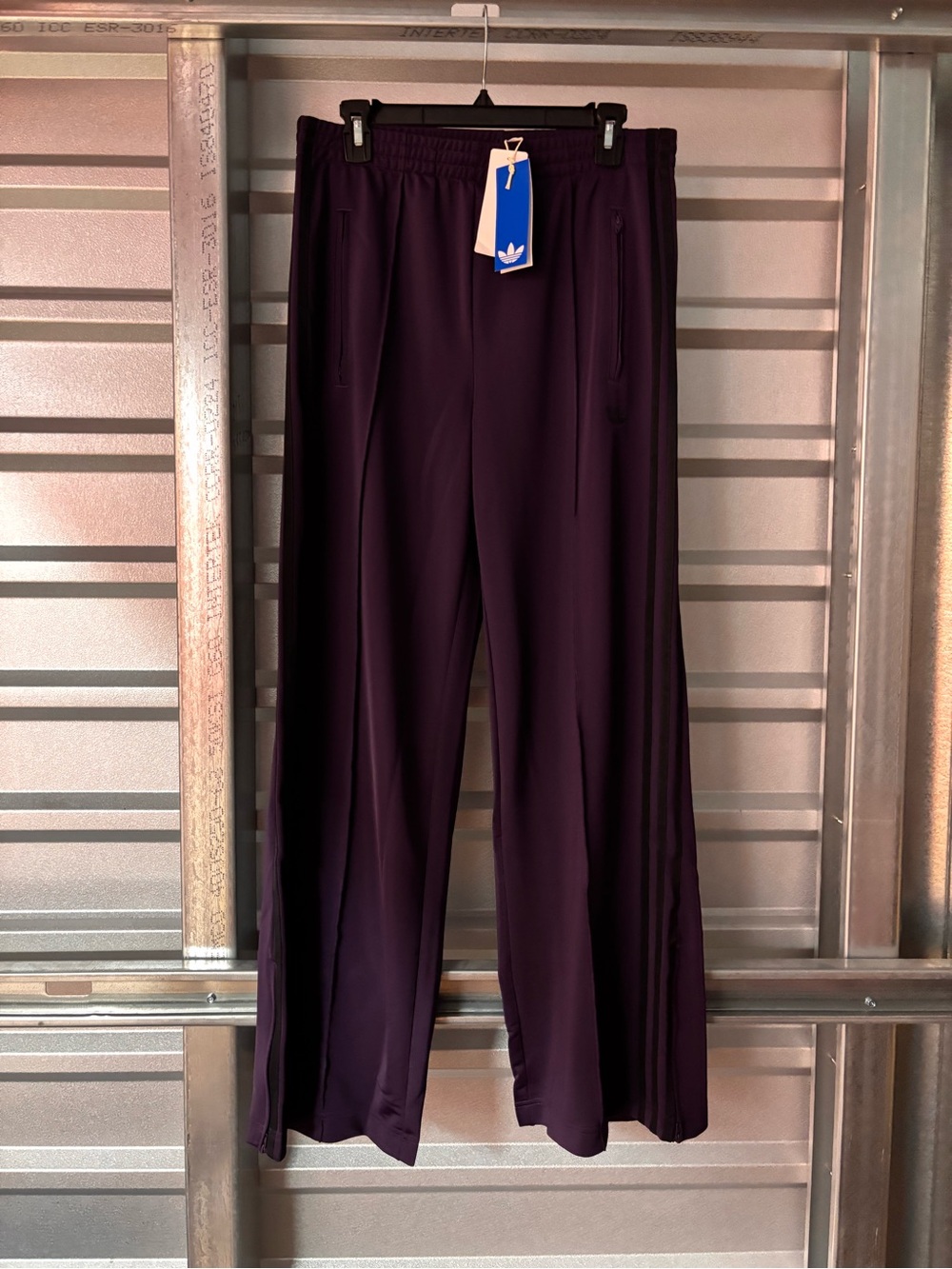 adidas Deep Purple Wide-Leg Track Pants with Black Side Stripes - Picture 7 of 9